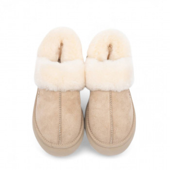 Женские меховые тапочки UGG Slippers Disquette Бежевые